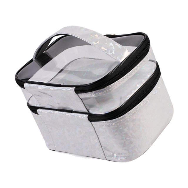 Double Layer Cosmetic Bag Makeup Bag Toiletry Bag Hanging Wash Transparent White