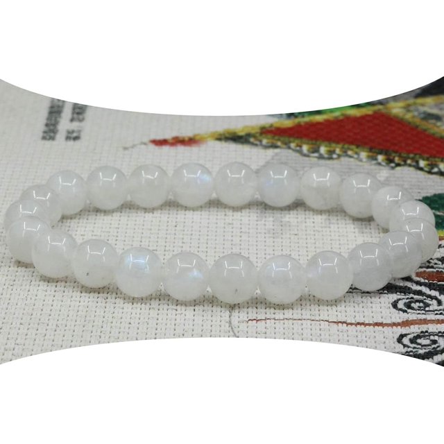 Bracelet Extensible Unisexe en Perles Rondes de 6 mm en Pierre de Lune Bleue Naturelle