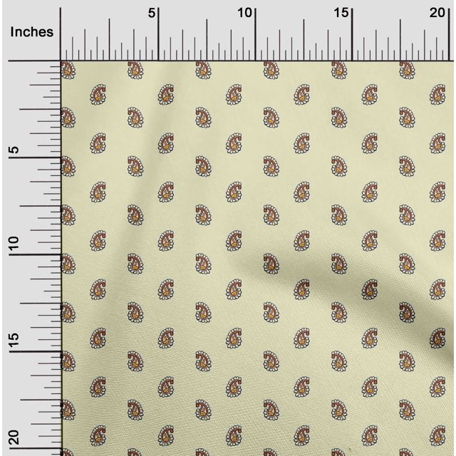 oneOone Silk Tabby Fabric Paisley Block Printed Craft Fabric BTY 42 Inch Wide