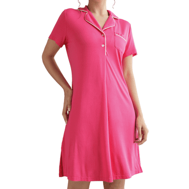 INNERSY Women's Nightgown Short Sleeve Button Down Soft V Neck Sleepshirt for women(M,Black)