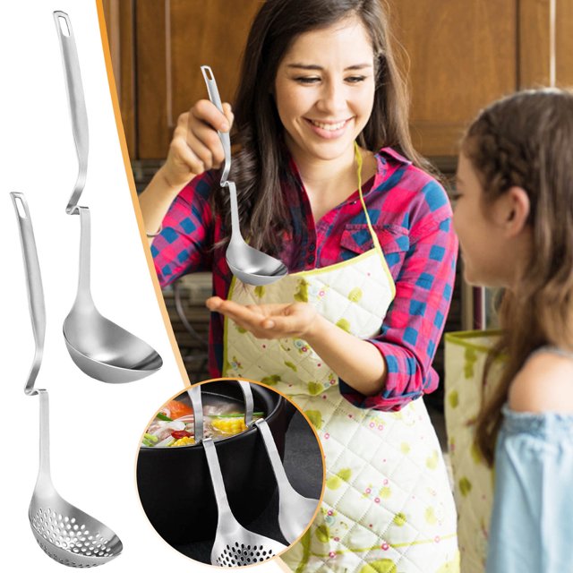 2PCS Hanging Stainless Steel Wall Hanging Spoon Soup Colander Kitchen Soup Spoon Tool