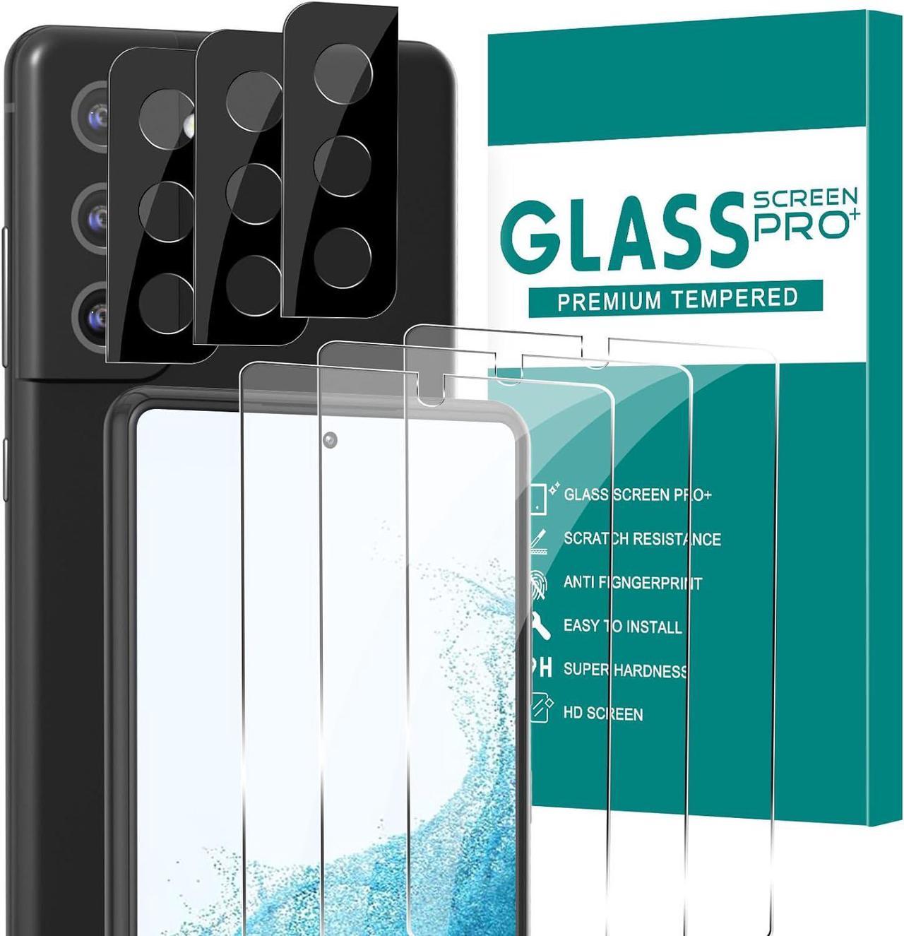 [3+3 Pack] Glass Screen Protector for Samsung Galaxy S22 with Camera Lens Protector, 3D Curved, 6.1 inch 9H Tempered Glass for Samsung Galaxy S22 5G Glass Screen Protector