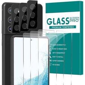 [3+3 Pack] Protecteur d'écran en verre pour Samsung Galaxy S22 avec protège-objectif caméra, 3D Courbé, 6.1 de pouce 9H Verre trempé pour Samsung Galaxy S22 5G Protecteur d'écran en verre