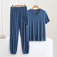 thumbnail image 2 of AherBiu Pyjamas Grande Taille pour Femmes Ensembles 2 Pcs Hauts à Col Ras du Cou Tenues d'Intérieur Ensembles Assortis Pantalons de Pyjama Longs Ensembles de Nuit, 2 of 7