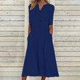thumbnail image 1 of Pisexur Robe à Manches Courtes Col en V Longueur Genou Mode Femmes Été Imprimé Décontracté Col en V Bouton Manches Courtes Vacances Poches Robe Femmes Robe, 1 of 5