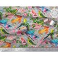 thumbnail image 2 of Soimoi Cotton Cambric Fabric Birds,Leaves & Lily Flower Print Fabric by The Yard 42 Inch Wide, 2 of 3