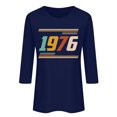 thumbnail image 3 of Uootdi Hauts pour Femmes Manches 3/4 Col Ras du Cou Imprimé Palmier Coucher de Soleil 1976 Coupe Décontractée T-Shirts Rétro Plage Vacances Cadeau, 3 of 4