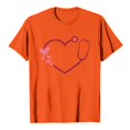 thumbnail image 4 of T-shirts à Manches Courtes pour Femmes Col Rond Manches Courtes Mode T-Shirt à Imprimé Cœur Ample Léger Confortable Doux Chandail à Enfiler Ensembles Orange TTTG, 4 of 4