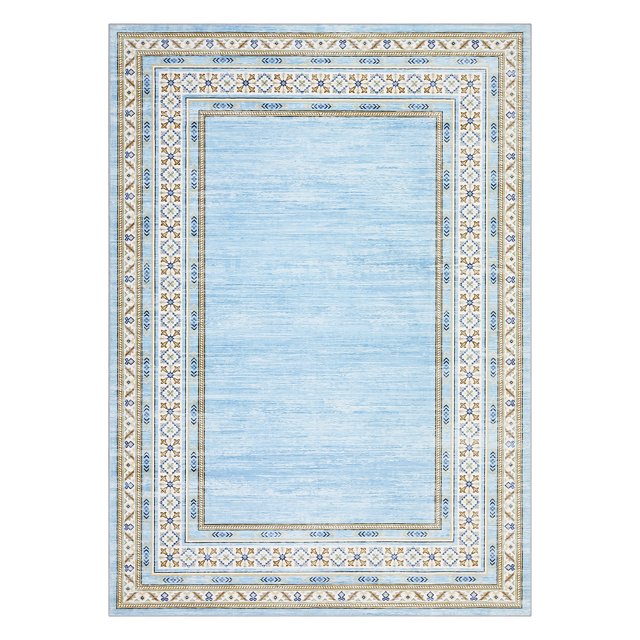 Modern Washable Area Rug - Soft Low Pile Collapsible Carpet, Non-Slip & Mark Resistant - For Living Room, Bedroom, Dining, Nursery - Light Blue, 9x12ft
