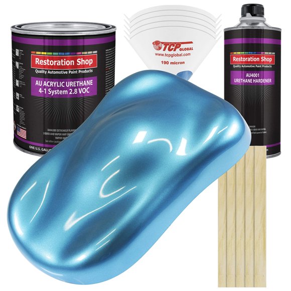 Restoration Shop - Peinture Auto Acrylique Uréthanne Métallique Bleu Électrique - Trousse Complète de Peinture d'Un Gallon - Revêtement Professionnel à une Étape à Haut Lustre pour Automobile, Voiture, Camion, Ratio de Mélange 4:1, 2,8 VOC
