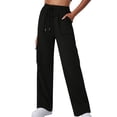 thumbnail image 1 of LLYwey Sales Clearance Fleece Sweatpants Women Ladies New Straight Tube Solid Color Multi Pocket High Waisted Drawstring Work Sweatpants Pants New Full Length Pants Trousers Regular Fitted Black XXL, 1 of 8