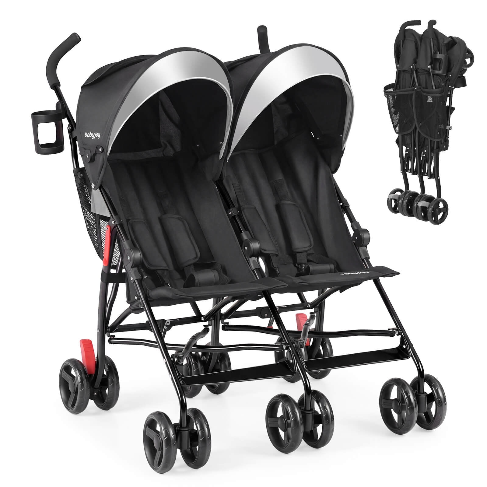 Babyjoy Foldable Twin Double Stroller Kids Ultralight Umbrella Stroller Pushchair 18 lbs Black