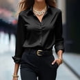 thumbnail image 2 of Yanlir Chemisier Haut à Revers en Satin Uni pour Femme, Printemps Automne, Col Rond, Mode Décontractée, Blouse à Boutons, Chemise Confortable pour le Bureau, le Travail, le Port Quotidien (Noir, M), 2 of 6