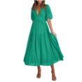 thumbnail image 2 of LOVZFMLL Robe Longue Décontractée pour Femme à Manches Bouffantes, Col en V, Verte, G, 2 of 9