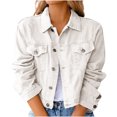 thumbnail image 2 of Meichang Vestes en Jean Courtes pour Femmes Mode Courte Surchemise en Denim Veste Col à Revers Manches Longues Lavée Boutonnée Veste en Jean Manteau avec Poches Blanc P, 2 of 5