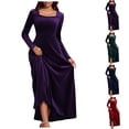 thumbnail image 1 of Gspmoly Robes d'Été pour Femmes 2025, Robe Longue en Velours à Manches Longues et Col en V pour Femme, Robe en Velours au Style Ajusté, Robe Formelle, Robes d'Été pour Femmes, Économies d'Été Liquidation, 1 of 4