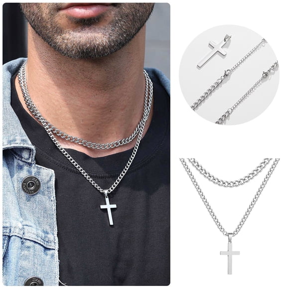 Layered Silver Stainless Steel Necklace for Women Men Elegant Pendant Chain Jewelry Accessory