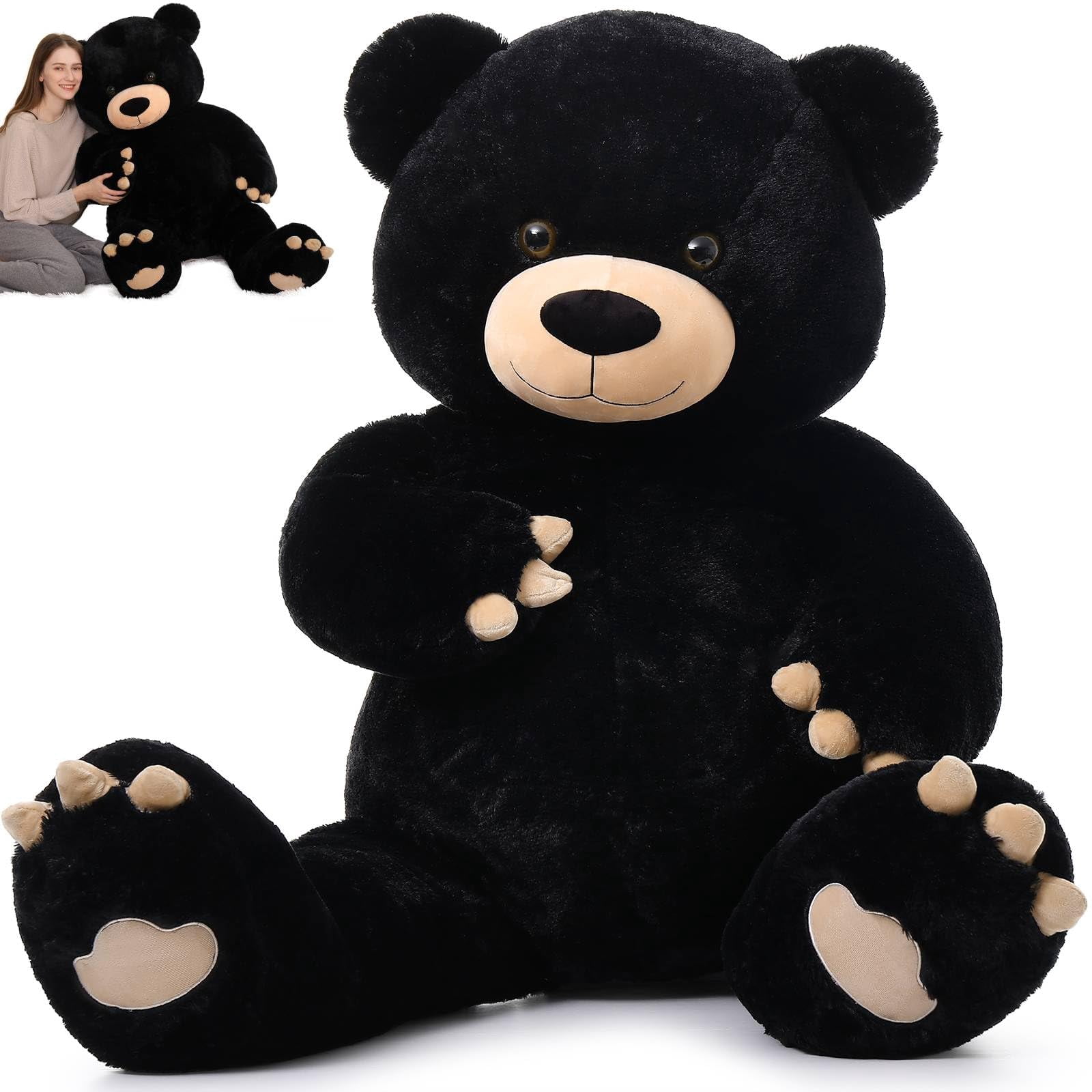 MorisMos Giant Teddy Bear Stuffed Animal 5Ft, 59'' Big Black Teddy Bear for Baby Shower Party Decoration, Large Black Stuffed Animal Gift for Kid Gir
