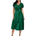 thumbnail image 2 of EGNMCR Robes de Soirée pour Femmes, Robes Formelles pour Femmes, Robes de Cocktail pour Femmes à Manches Courtes Robe à Col en V Robe d'Été Unie à Manches Courtes à Col en V pour Femmes Robe pour Femme, 2 of 7