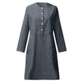 thumbnail image 4 of Daiosportswear Robe en Lin et Coton pour Femmes, Robe Chemise à Boutons à Manches Longues, Col Rond, Robe Habillée Décontractée Mini avec Robe Femme, Robes pour Femmes Gris Foncé 4X-Grand (TTTTG), 4 of 5