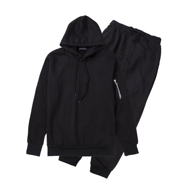 Kmbangi Men Sports Set, Solid Color Hoodie Zip Tops, Long Loose Pants Suit