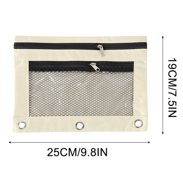 Double Zipper 3-Ring Binder Pencil Pouch with Clear View Window - Oxford Cloth Organizer for Pens, Pencils, and Markers Easy Attachment - Durable and Portable Storage