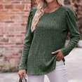 thumbnail image 4 of Yuyuzo Womens Round Neck Ruffle Shoulder Long Sleeve Striped Solid Color Tops Fall Casual Tops, 4 of 6