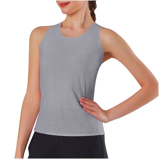 Timegard Womens Yoga Tank Tops Quick Dry Round Neck Sleeveless Rackback Workout Running Gym Top Trackshirts