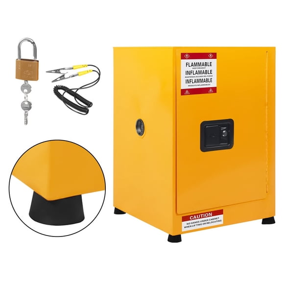 18" Fire Safety Cabinet Adjustable Shelf Galvanized Steel, 2in Thickness, Double Lock, for Flammable Liquid Storage, Suitable for Home, Industry and Commercial, 17" x 17" x 18", Yellow