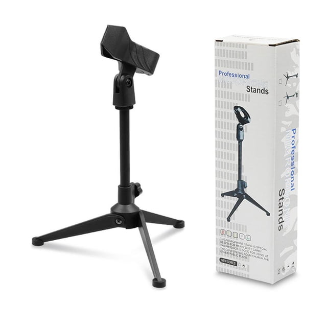 3-Leg Microphone Desk Stand, Adjustable Holder for Wired or Wireless Mics, Includes Fill Light Mount and Accessories