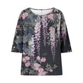 thumbnail image 4 of Hauts de Printemps pour Femmes Dames Mode Décontractée Court Manches 3/4 Imprimé Chemise Ample Blouse Haut Blouse Décontractée, 4 of 5