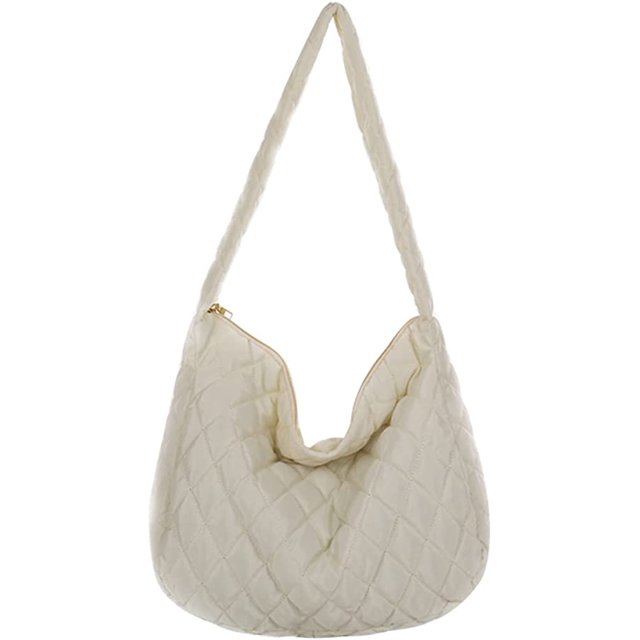 LinYooLi Quilted Tote Bags for Women Lightweight Quilted Padding Shoulder Bag Down Cotton Padded Large Tote Bags Lattice