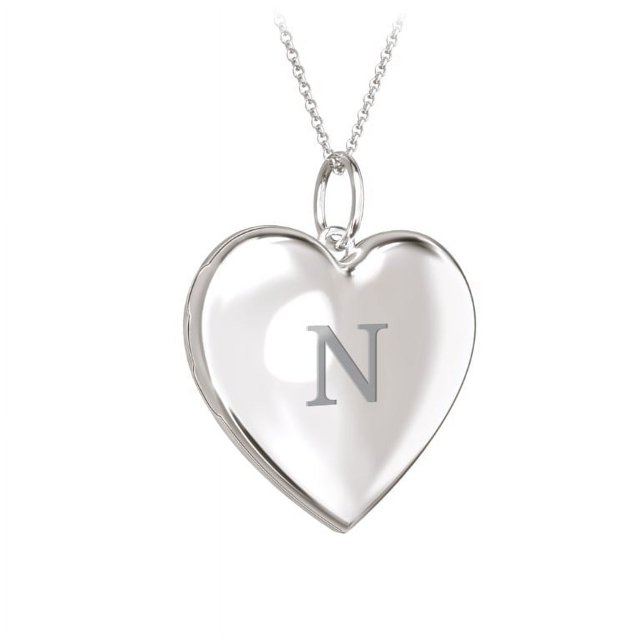 Collier Médaillon Cœur Initial en Or Blanc 10 K