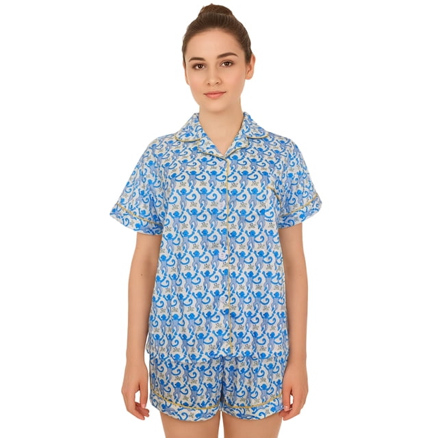 Hitime Silk Womens Pajamas Set Button Down Summer Sleepwear Short Sleeve Breathable Nightwear Loungewear Set, Size M