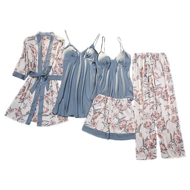 Cozyfort Lingerie for Women Nightgown Women's Fashionable Lace Print Sleepwear 5-Piece Set for Lounging Lounge Sets for Women Summer