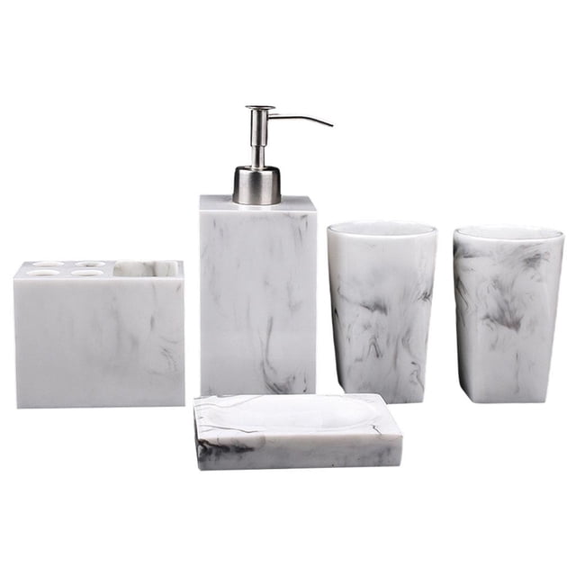 GROWTH TANK 5 Pack Bathroom Accessories Set Bathroom Essentials White for Countertop Storage