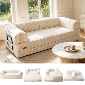 IMHome Convertible Sofa Bed (Cream) | 4 in 1 Modular Sofa Bed | Foldable Sleeper Sofa | High Density Foam Couch | Space Saving Furniture for Living Room, Guest Room, Apartment