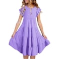 thumbnail image 1 of Robe pour Préadolescente à Manches Volantées, Robes de Printemps pour Filles, Robe Trapèze Violette pour Filles, Robes Élégantes, 1 of 7