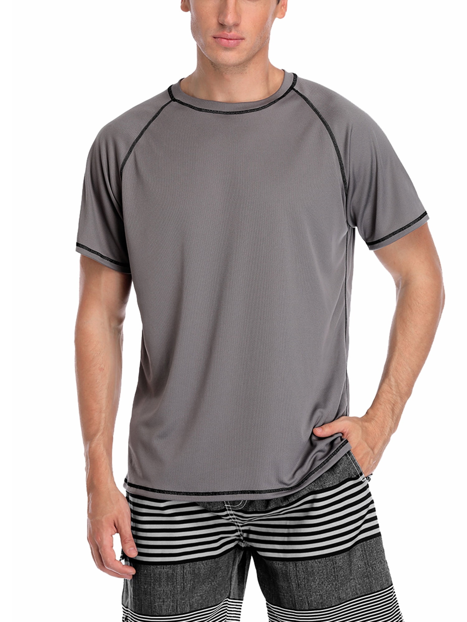 Charmo Men's Short Sleeve Active Rashguard Shirts Solid Workout Top Sports Tee UPF 50+