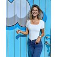 thumbnail image 4 of Women'S 2 Piece Bodysuits Ribbed Square Neck Short Sleeve Bodysuits White S, 4 of 8