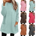 thumbnail image 1 of yoeyez Chandails en Peluche pour Femmes d'Hiver en Molleton Duveteux à Enfiler Col Ras du Cou Manches Longues Tunique Chaude Confortable Moelleuse Pyjama Tenue de Détente Haut avec Poches Rose, TG, 1 of 7
