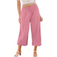 thumbnail image 1 of Yuyuzo Wide Leg Pants for Women High Waist Cotton Linen Drawstring Ruched Solid Color Boho Beach Trousers, 1 of 5