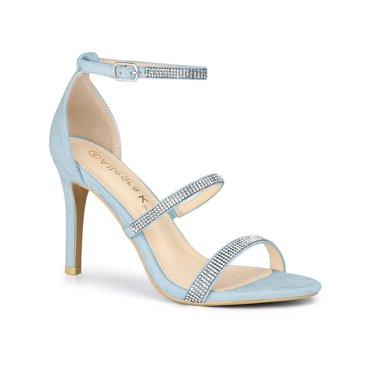 BLISSFUL STEP Women's Shoes Rhinestone Stiletto Heel Ankle Strap Sandals Sky Blue 8