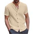 thumbnail image 2 of TIMIFIS Mens Short Sleeve Top Cotton Linen T Shirts Beach Solid Short Sleeve Shirts V-neck Button Closure Tops Blouse - Spring/Summer, 2 of 6