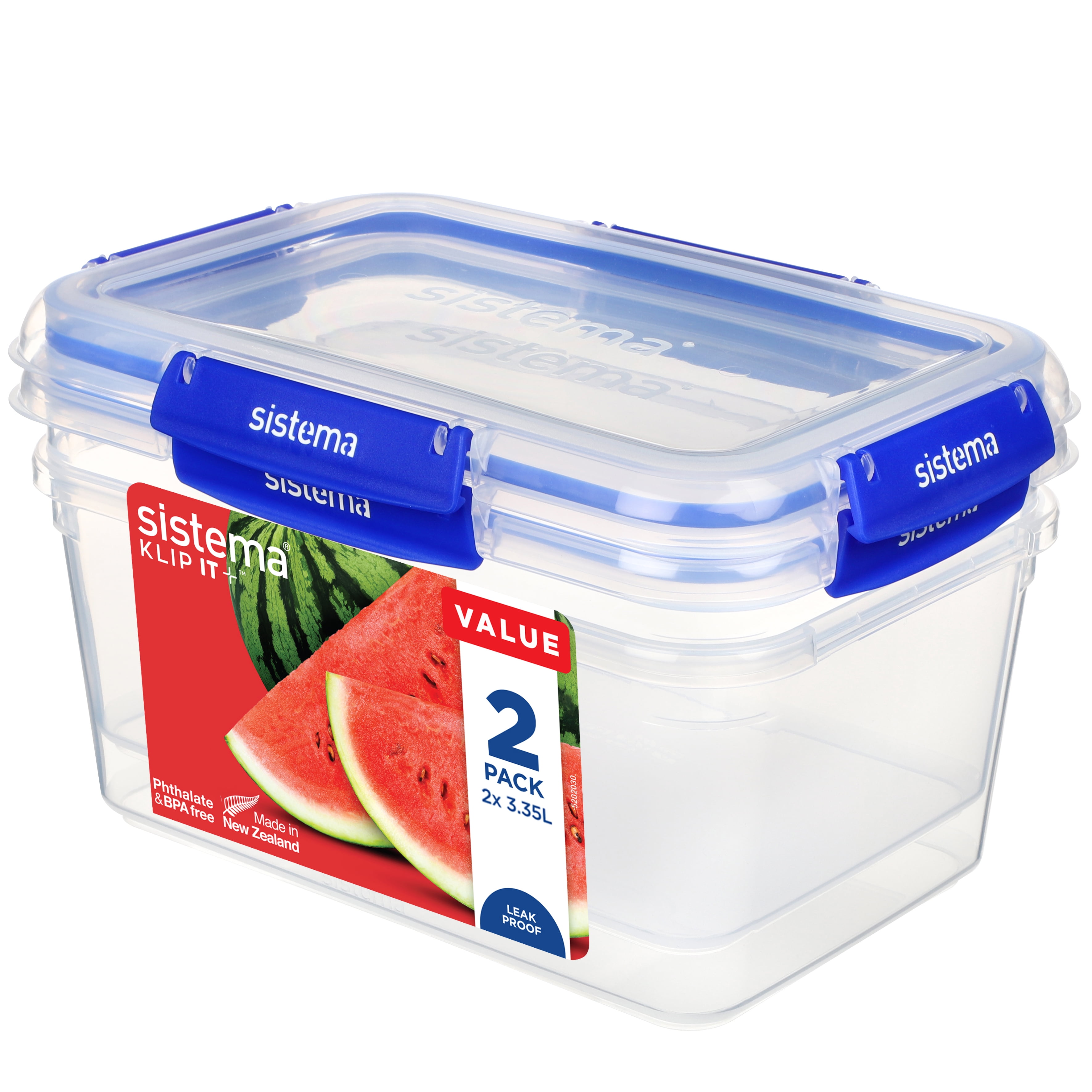 Sistema KLIP IT PLUS Food Storage Containers, 3.35 L, Airtight, Leak-Proof Seal, Easy Locking Clips, BPA-Free, 2 Count