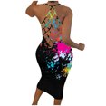 thumbnail image 2 of SMihono Robe Maxi Bohème d'Été pour Femmes Grande Taille Mode Femmes Imprimé Couleur Dos Nu Ajourée Col Rond Robe Aguichant Longue Robe Plage Évasée Robe d'Été, 2 of 7