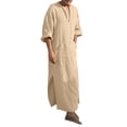 thumbnail image 3 of Mens Kaftan Thobe Casual Long Sleeve Men Robe Lightweight Breathable V Neck Muslim Thobes Khaki Robe, 3 of 5