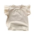 thumbnail image 1 of WEIYLL Girl's T-Shirts Summer Solid Color Crew Neck Ruched Flying Sleeve Casual Outing Child Tee Tops for 4-5 Years, 1 of 5
