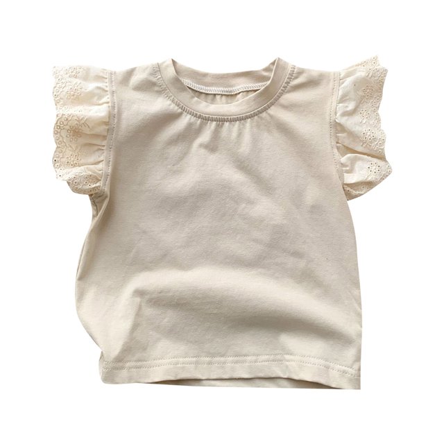 WEIYLL Girl's T-Shirts Summer Solid Color Crew Neck Ruched Flying Sleeve Casual Outing Child Tee Tops for 4-5 Years
