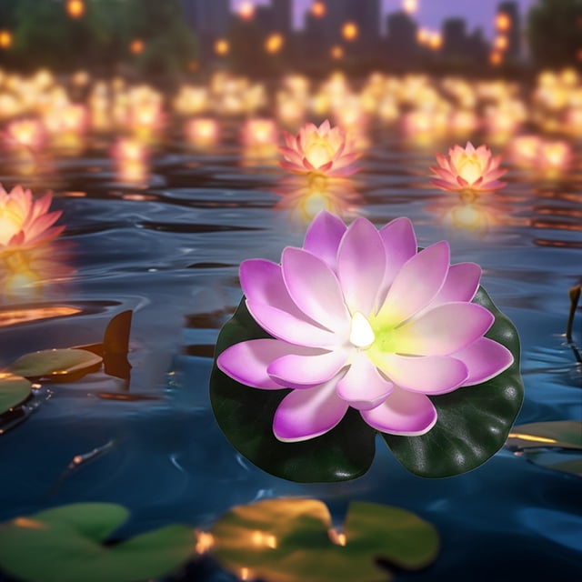 Wzzjkit Water Sensing Lotuse Pool Lamp Floating Lotuse Pool Lamp Water Sensing Floating Pool Lamp LED Floating Solar Pool Lamp Diwali Festival Blessing River Lantern